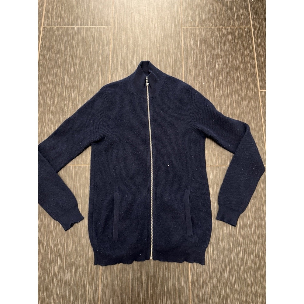 The Cashmere Project Navy Ribbed Full Zip-up Sweater Sz M 100% Cashmere Soft